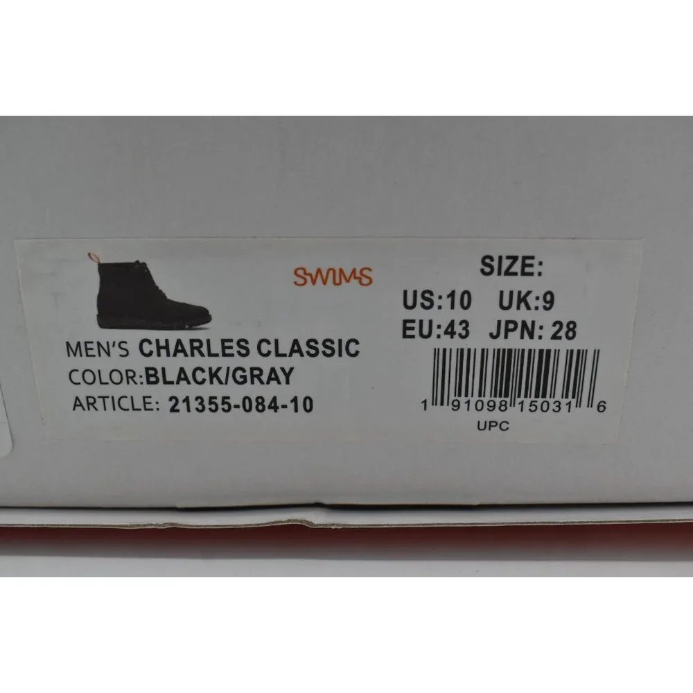 SWIMS‎ Mens Size 10 Charles Classic Black Gray Waterproof Boots Shoes